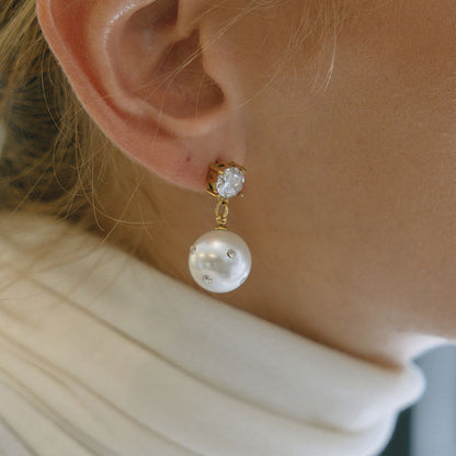 Pearl & Zirconias Pendant Stud Earrings