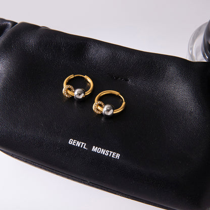 Two Tone Ball & Zirconias Small Hoop Earrings