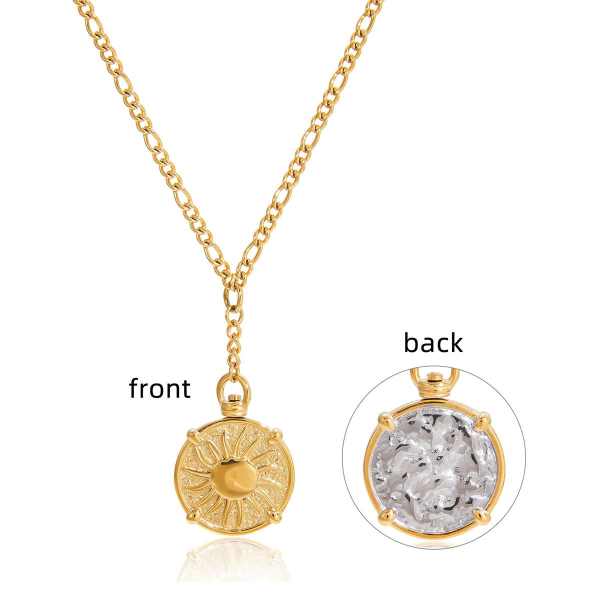 Two Tone Two Sides Coin Pendant Necklace