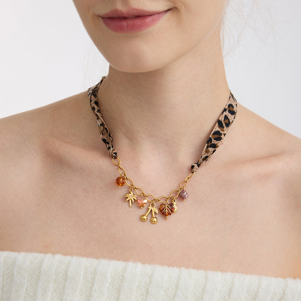Animal Print Fabric Charms Necklace