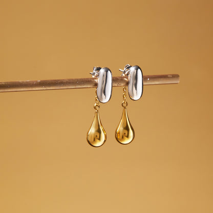 Two Tone Water Drop Stud Earrings