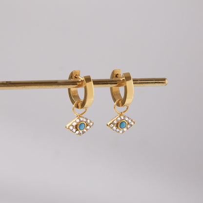 Turquoise & Zirconias Dainty Eye Huggie Earrings