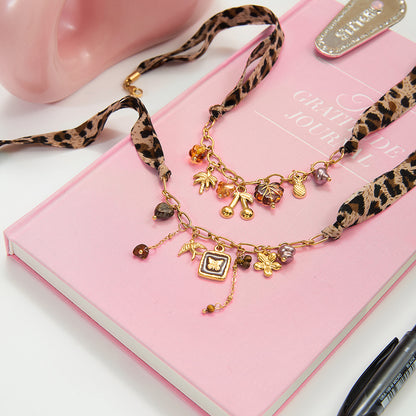 Animal Print Fabric Charms Necklace