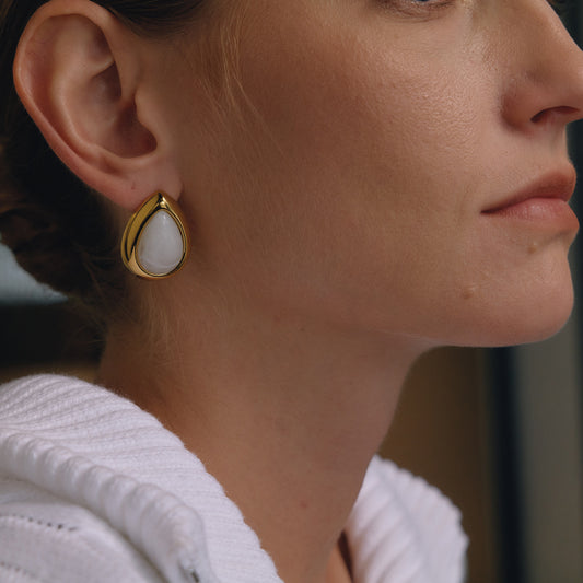 White Stone Drop Chunky Stud Earrings