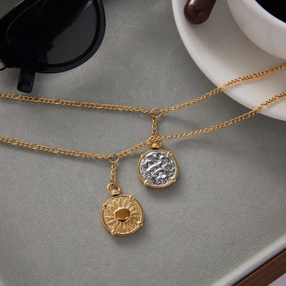 Two Tone Two Sides Coin Pendant Necklace