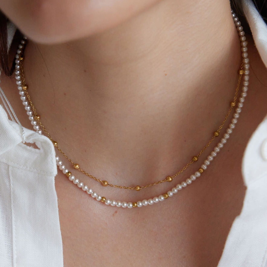 Pearls Double Chain Gold Necklace