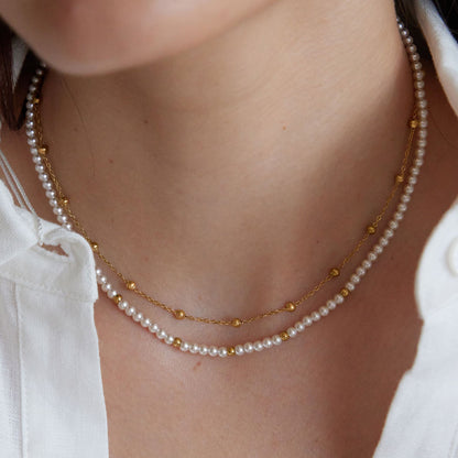 Pearls Double Chain Gold Necklace