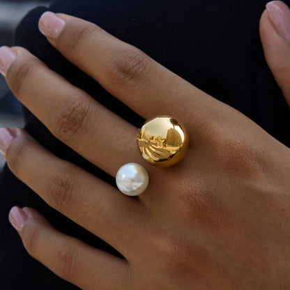 Pearl & Chunky Ball Open Ring