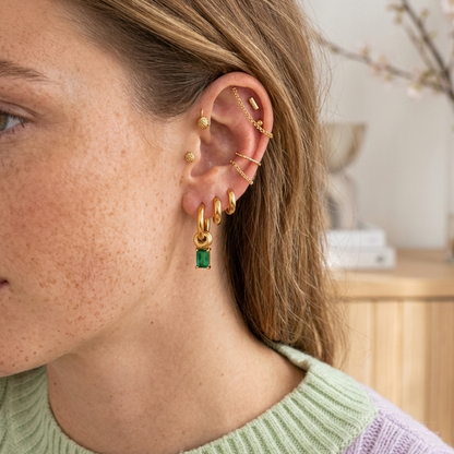 Rectangular Green Zirconia Pendant Hoop Earrings