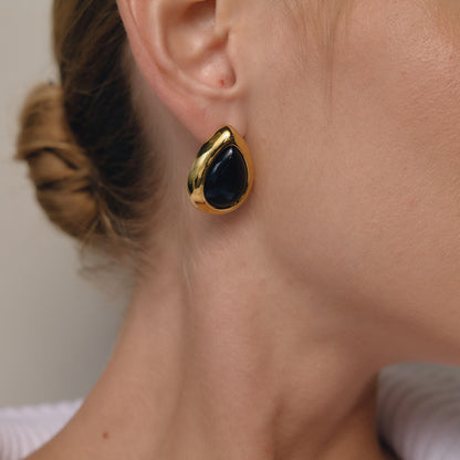 Black Stone Drop Chunky Stud Earrings