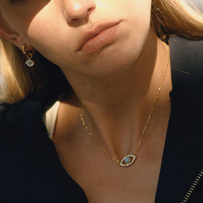 Turquoise & Zirconias Dainty Eye Necklace