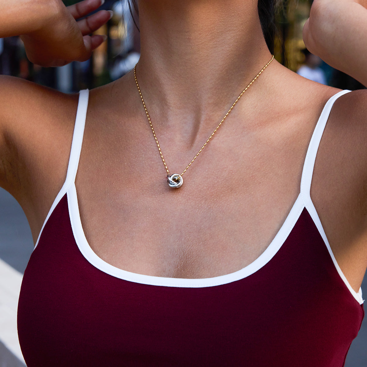 Two Tone Knot Pendant Necklace