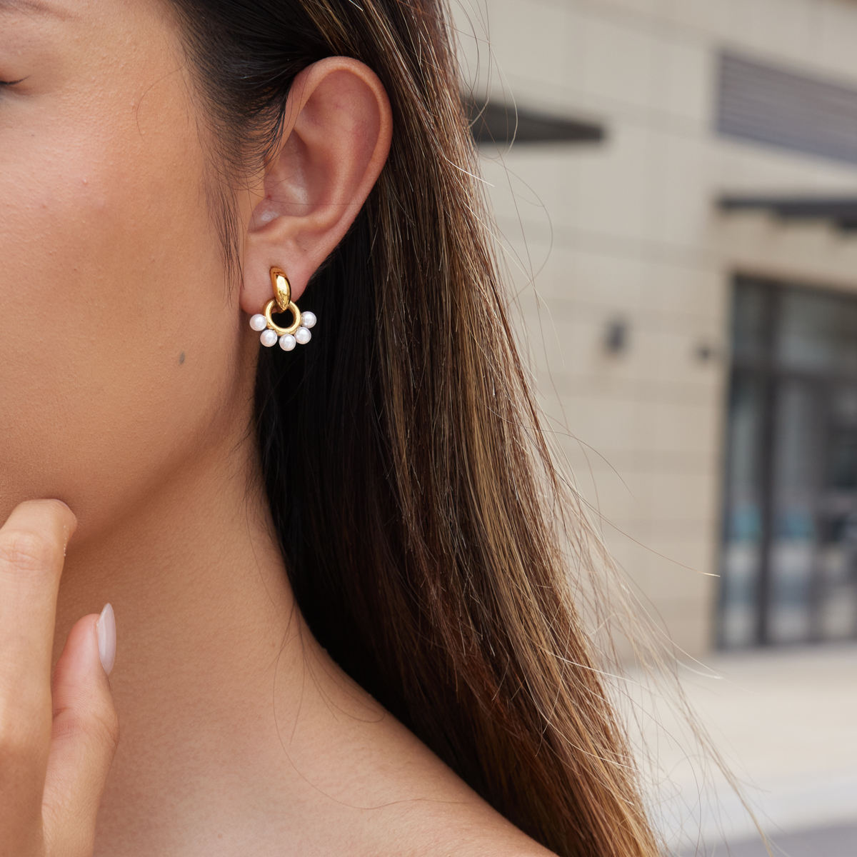 Pearls Door Knob Gold Stud Earrings