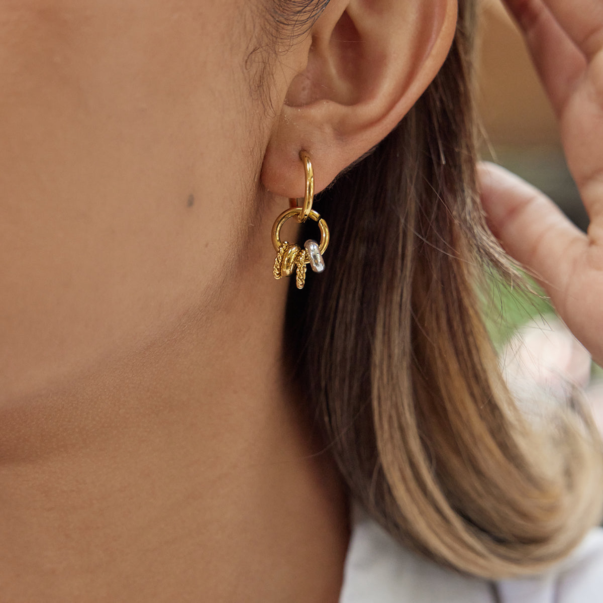 Two Tone Dangle Hoop Earrings