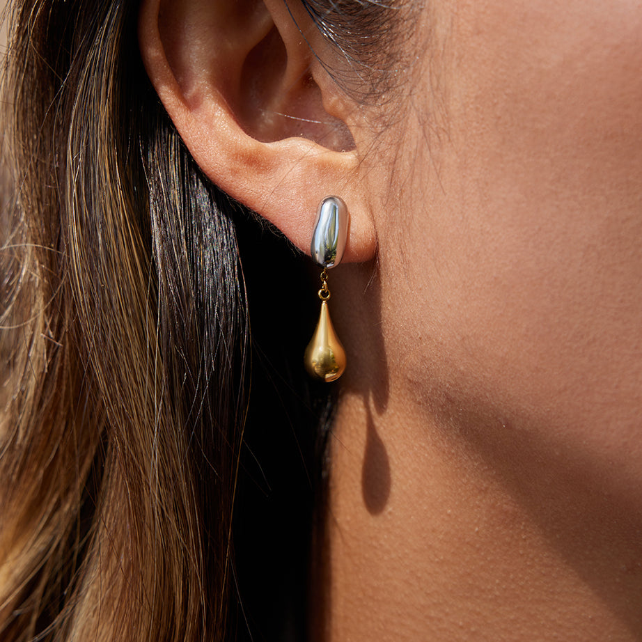 Two Tone Water Drop Stud Earrings