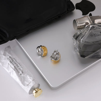 Two Tone Textured C Shape Studs Earrings