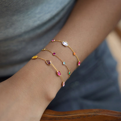 Oval, Rectangle & Drop Colorful Zirconias Bracelet
