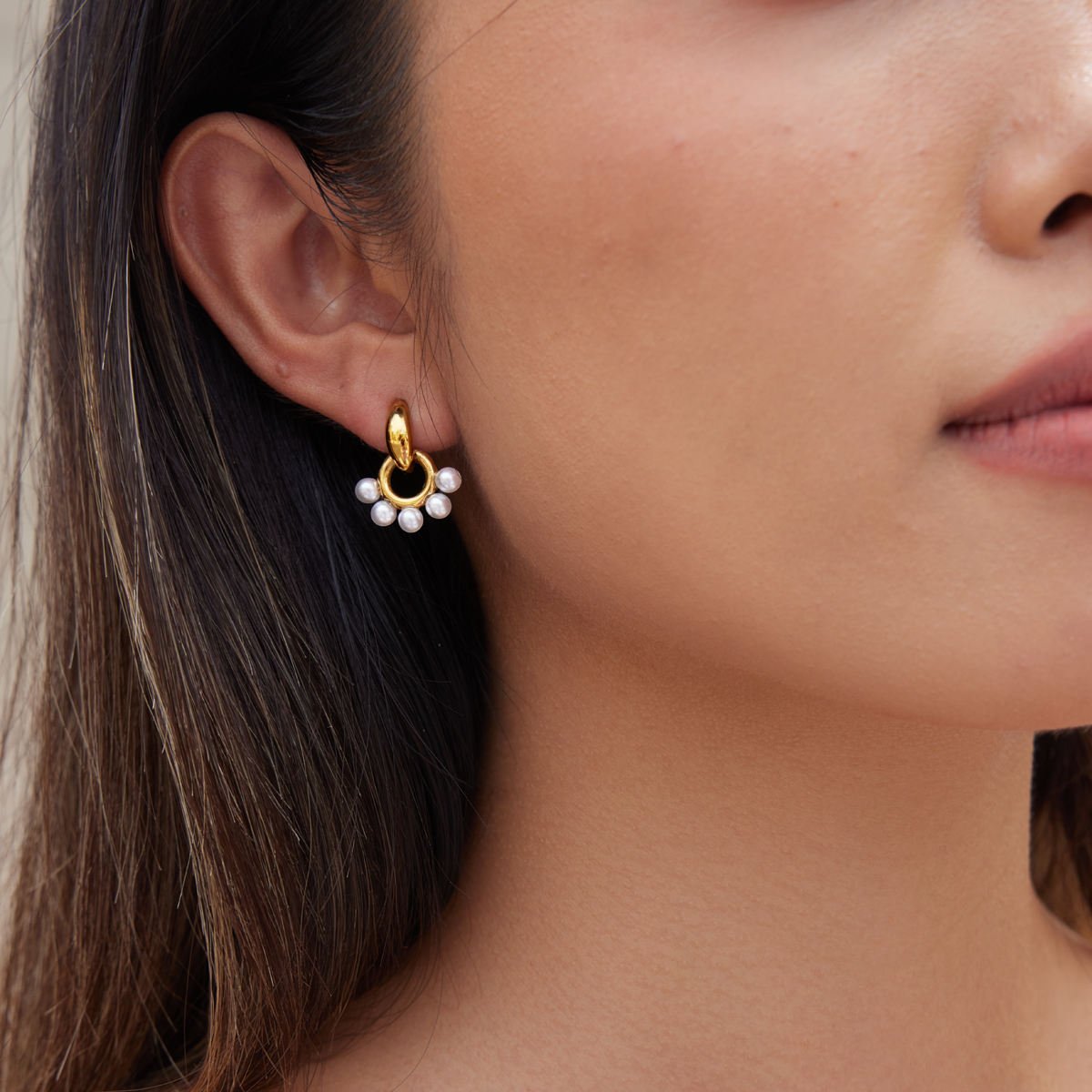 Pearls Door Knob Gold Stud Earrings