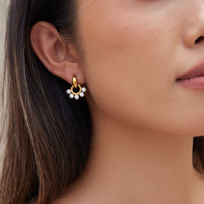 Pearls Door Knob Gold Stud Earrings
