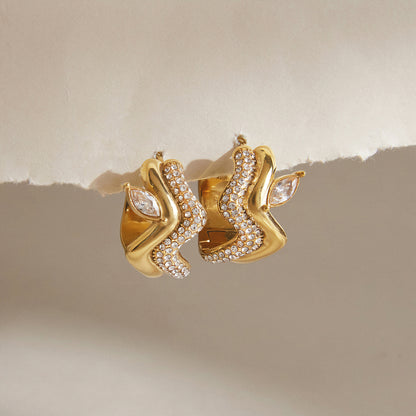 Dainty Zirconias Wavy Hoop Earrings