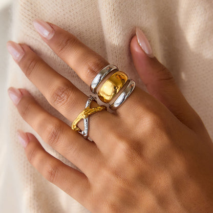 Two Tone Texture Crossed Ring