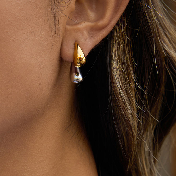 Two Tone Double Drop Earrings