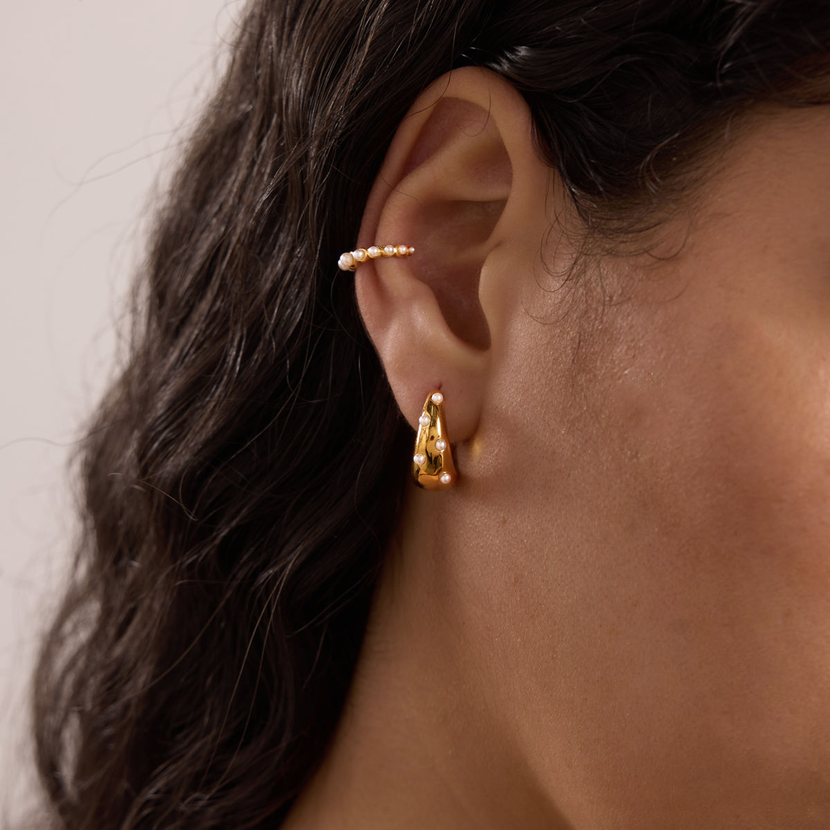 Mini Pearls Small Gold Hoop Earrings