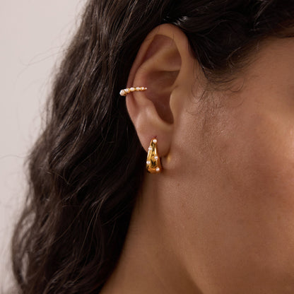 Mini Pearls Small Gold Hoop Earrings