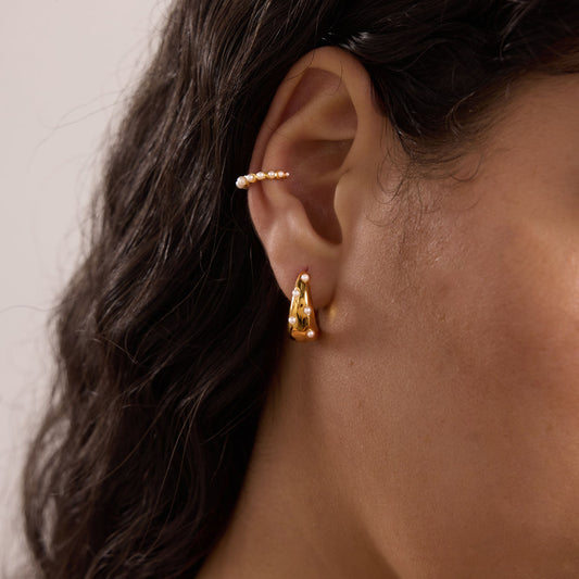 Mini Pearls Small Gold Hoop Earrings