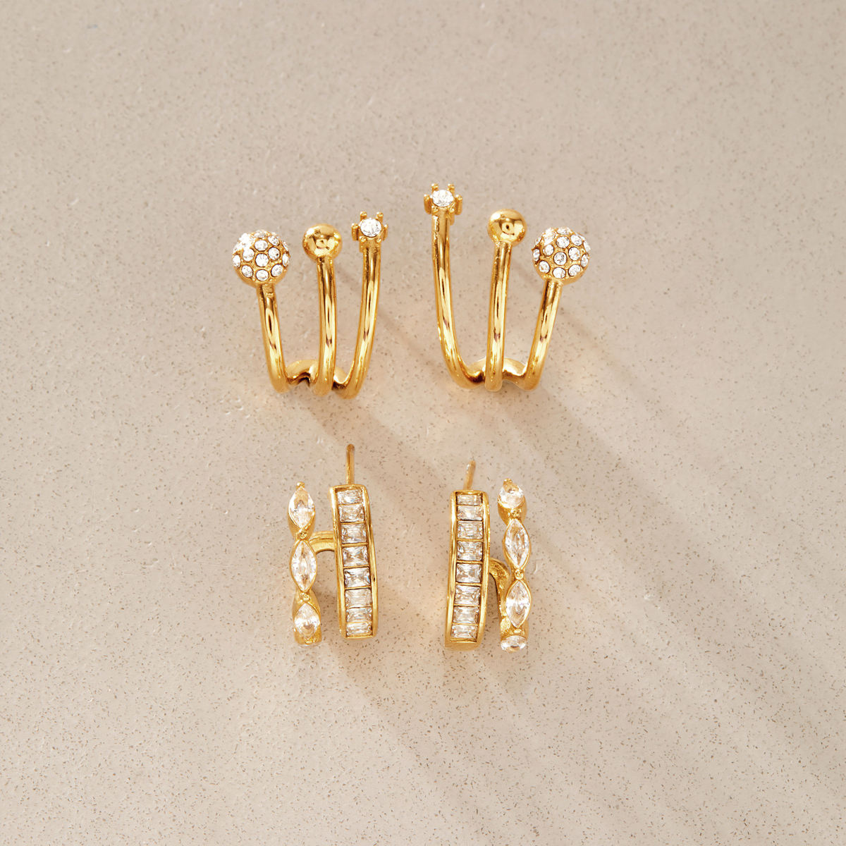 Zirconias Double Hoop Stud Gold Earrings