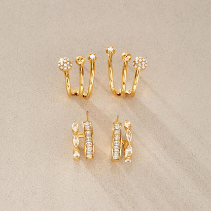 Zirconias Double Hoop Stud Gold Earrings