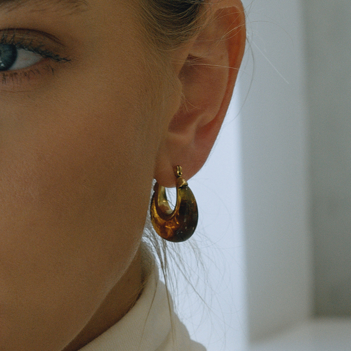 Brown Stone Hoop Earrings