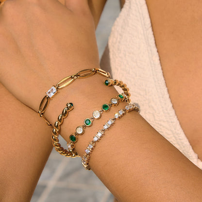 Green Zirconias Twisted Cuff Bracelet