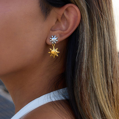 Two Tone Suns Lons Stud Earrings