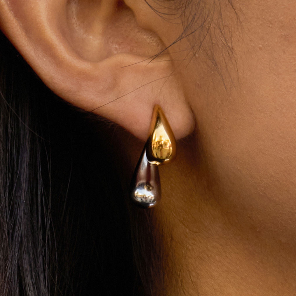 Two Tone Double Drop Earrings