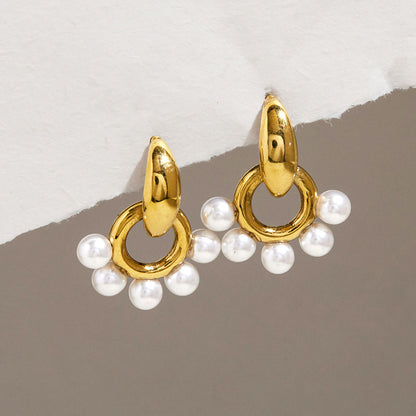 Pearls Door Knob Gold Stud Earrings
