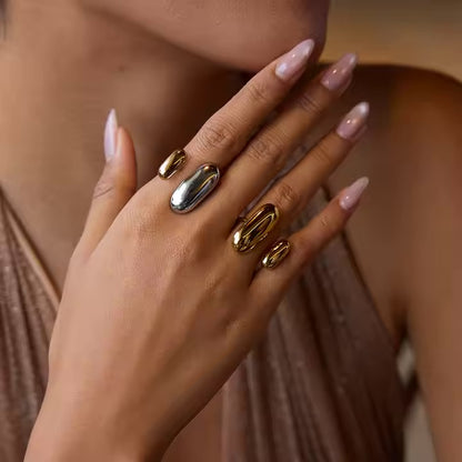 Two Tone Chunky Ovals Open Ring
