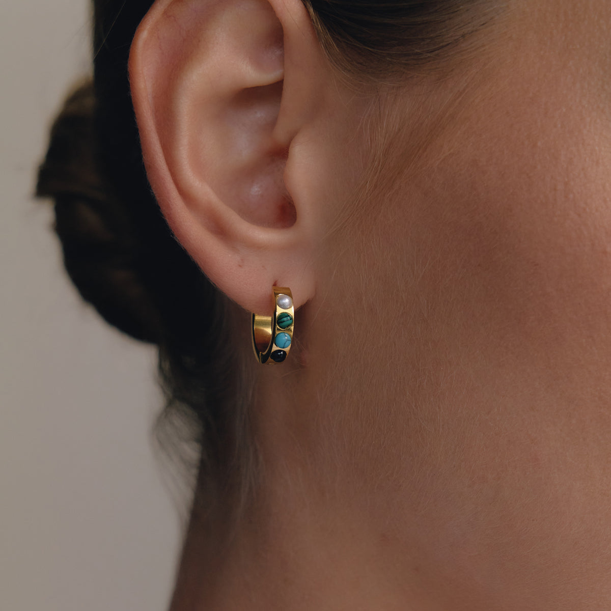Blue & Green Stones Small Hoop Earrings