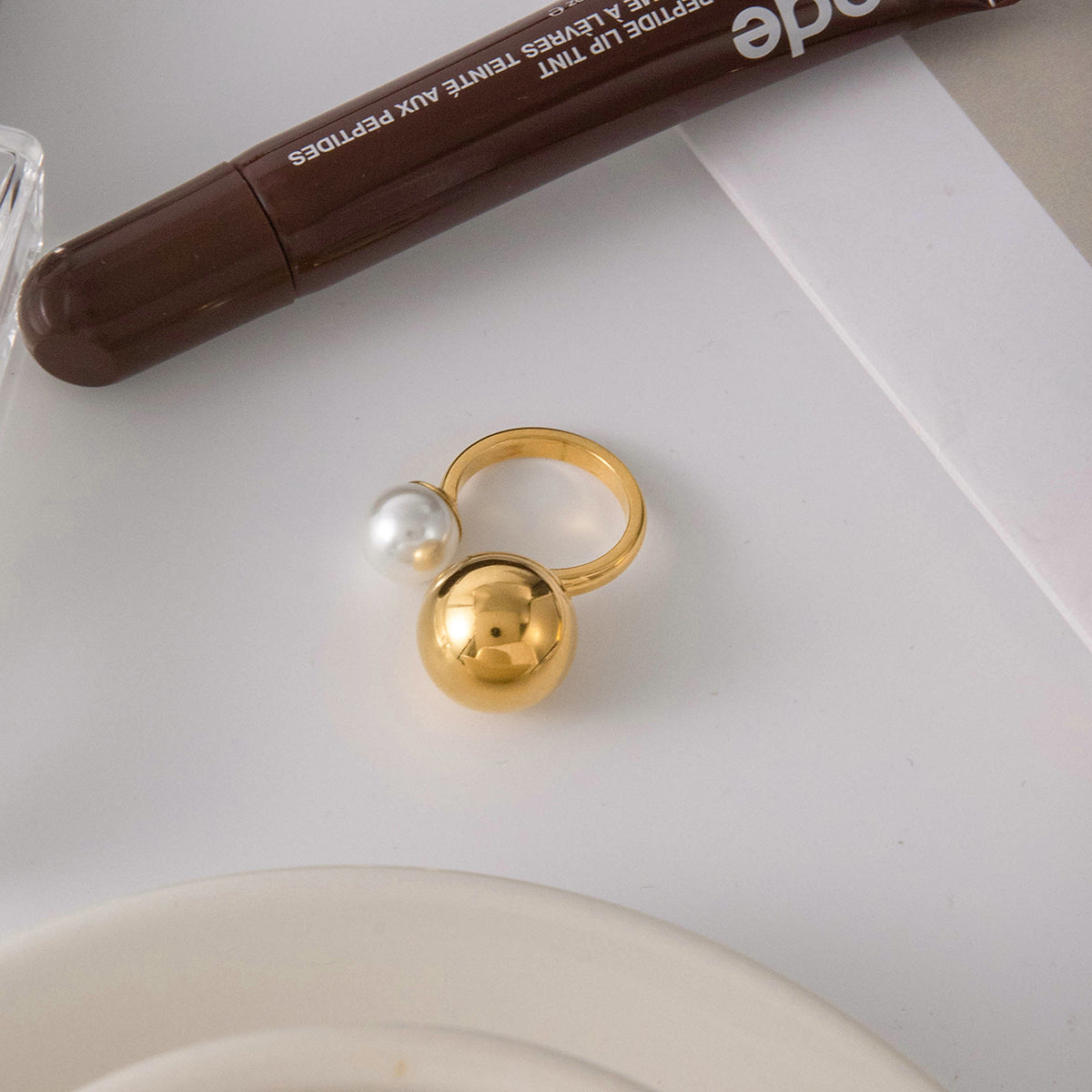 Pearl & Chunky Ball Open Ring