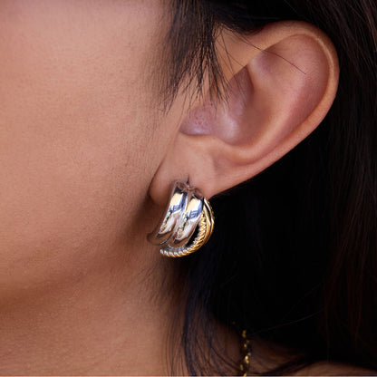 Two Tone Textured C Shape Studs Earrings