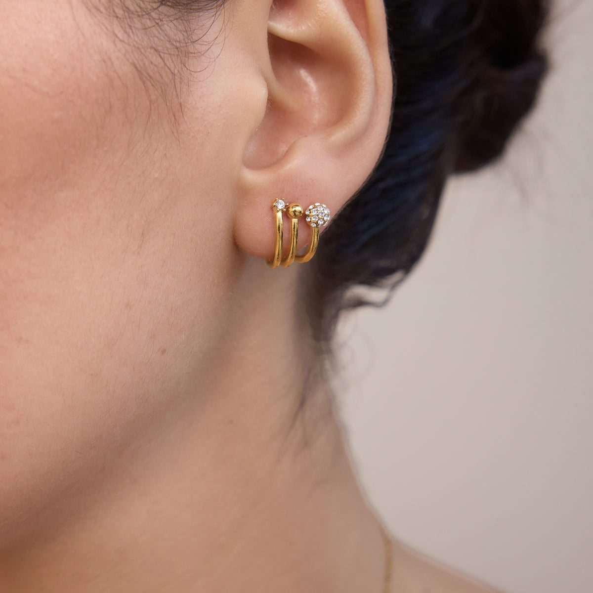 Zirconias Multi Hoop Stud Gold Earrings