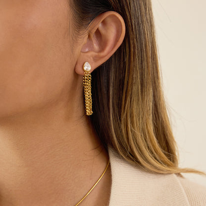 Zirconia Chain Long Stud Earrings