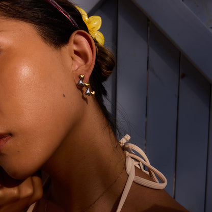 Two Tone Hearts Long Stud Earrings