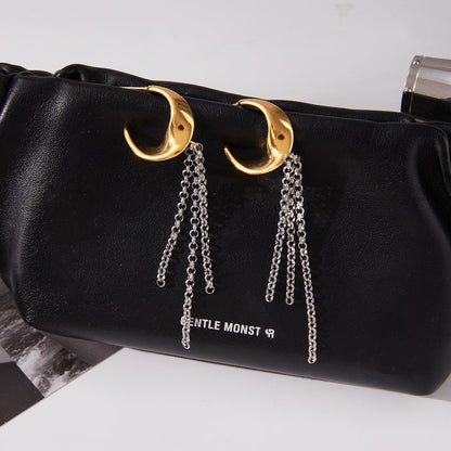 Two Tone Chain C Hoop Stud Earrings