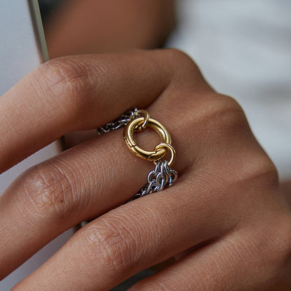 Two Tone Layer Chain Clasp Ring