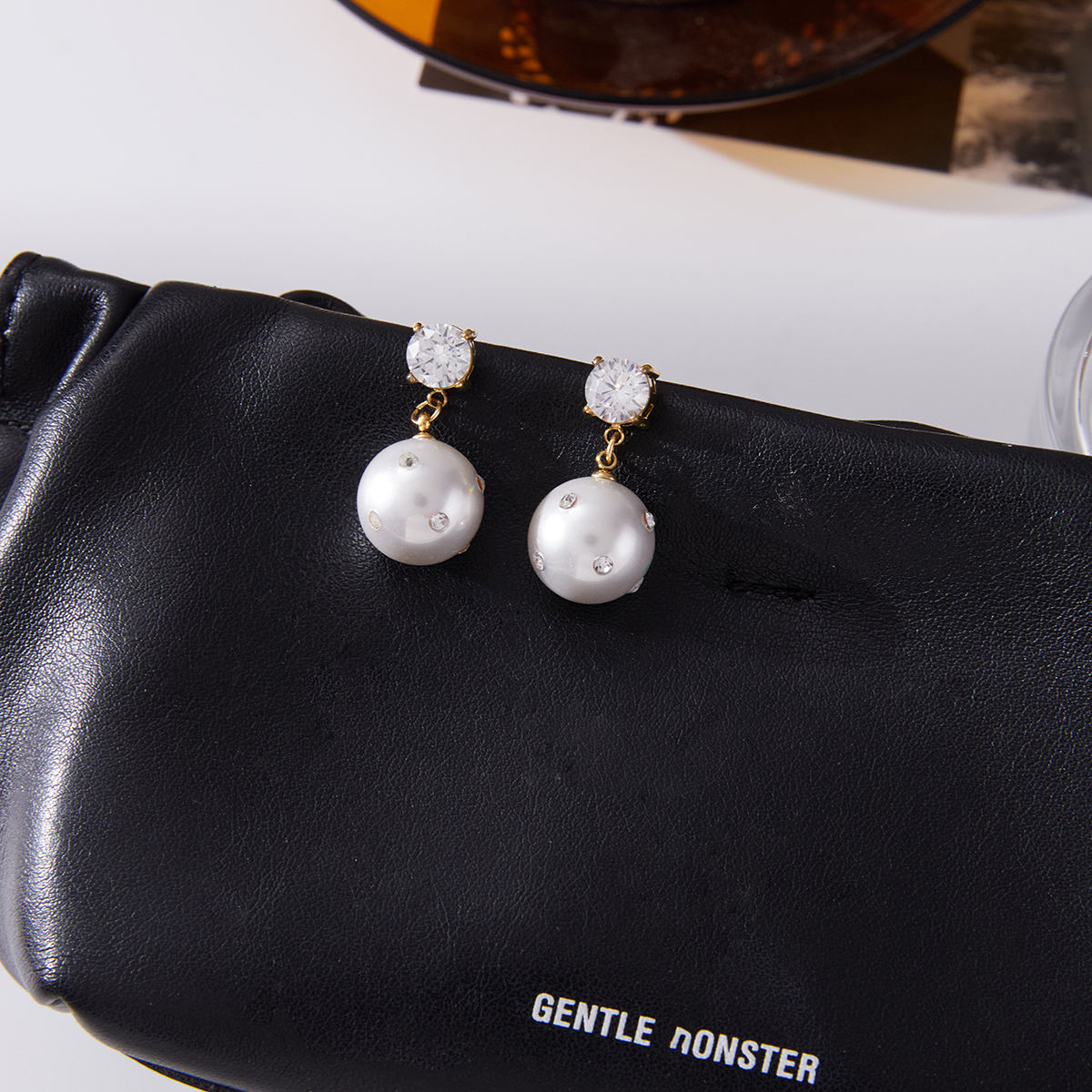 Pearl & Zirconias Pendant Stud Earrings