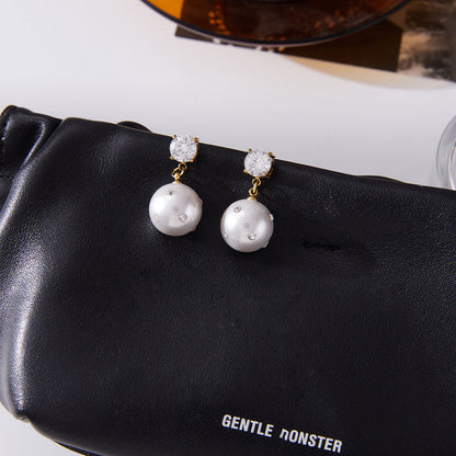 Pearl & Zirconias Pendant Stud Earrings
