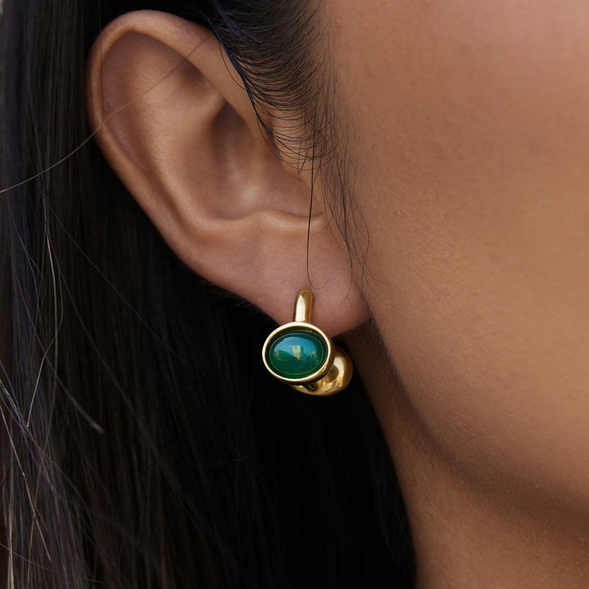 Green Oval Irregular Hoop Earrings