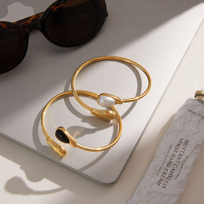 Brown Stone Open Cuff Bracelet