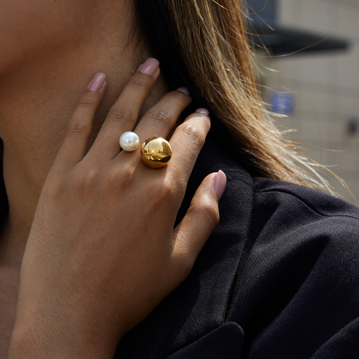 Pearl & Chunky Ball Open Ring